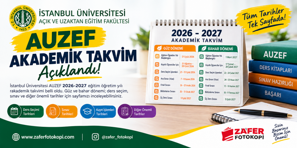 AUZEF 2026-2027 Akademik Takvimi | Vize, Final ve Bütünleme Tarihleri